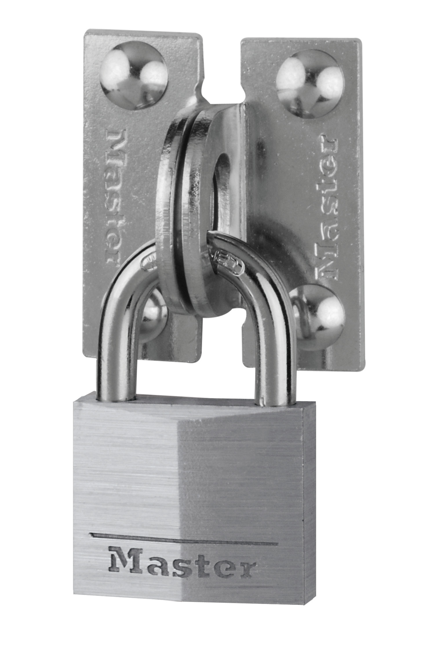 Masterlock Set met stalen hangslotogen nr. 60r met een rechte hoek en aluminium hangslot nr. 9140 van 40 mm met sleutels