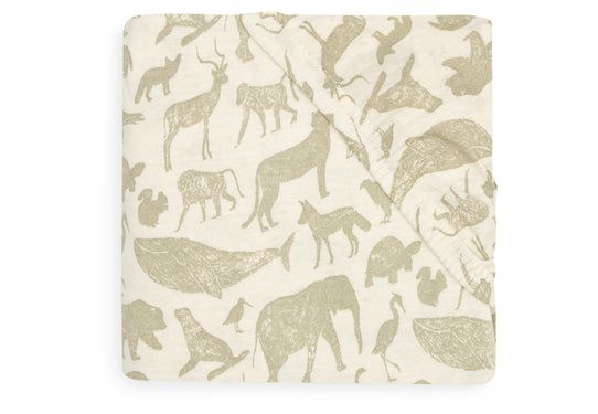 Jollein Jersey Fitted Crib Sheet 60x120cm - Olive Green - Animal Pattern