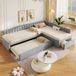 OKWISH Gestoffeerd L-Vormig Bed 90x200 cm – Met Uitschuifbed en Lades – Ruimtebesparend Hoekbed – Kinderkamer en Logeerkamer – Stof – Grijs – Zonder Matras