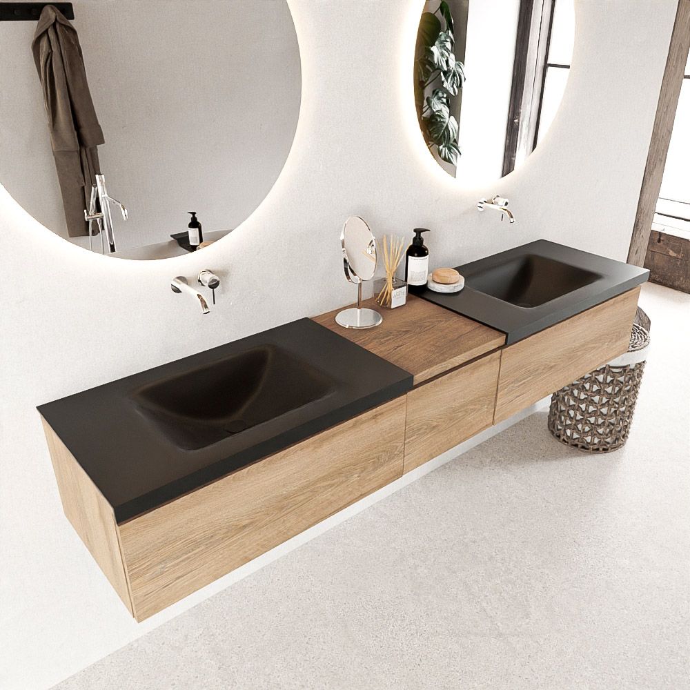 Mondiaz Bukla badmeubel dubbele wasbak 200cm washed oak en urban