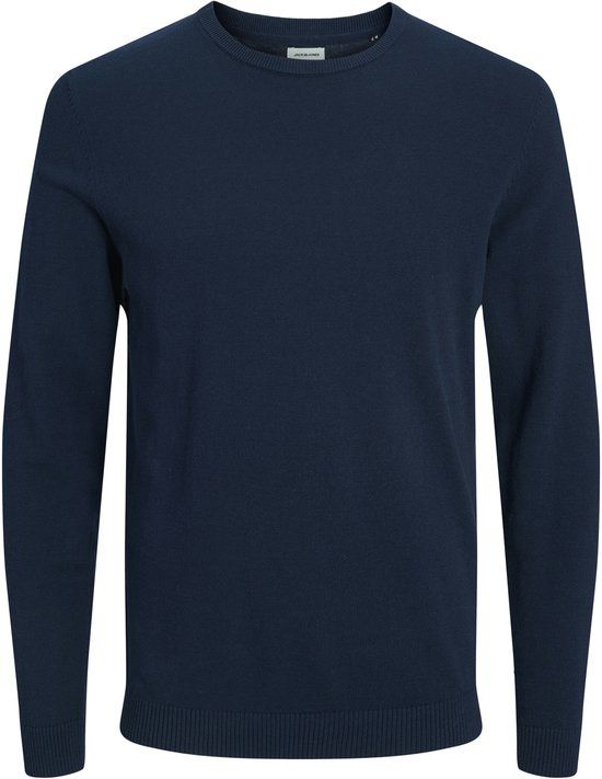 JACK & JONES Basic knit crew neck slim fit - heren pullover katoen met O-hals - blauw
