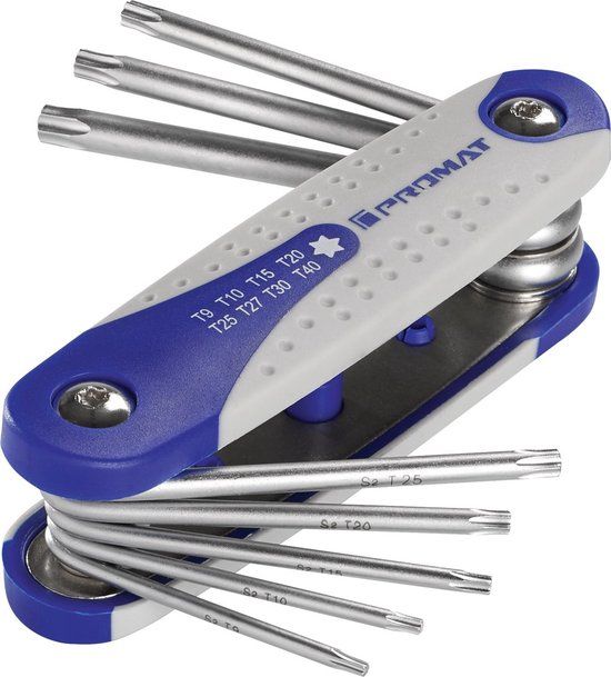 Promat stiftsleutelset - uitklaphouder - 8-delig - torx - t9-t40