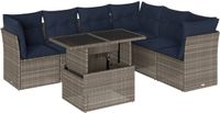 vidaXL 7-delige tuinbankset met kussens, grijs, polyrotan