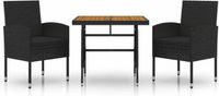 vidaXL 3-delige Tuinset Poly Rattan Zwart