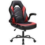 Sweetcrispy Computer Gaming, ergonomische bureaustoel, instelbaar, draaibaar, taak, PU-leer, racestoel met opklapbare armleuning, zwart/rood, eenheidsmaat
