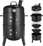 Gril - Gril à charbon avec couvercle, cheminée et thermomètre - Acier inoxydable - Pour montage