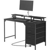 Bureau d'ordinateur 120 cm avec LED intelligentes et prises intégrées, 4 tiroirs spacieux, support moniteur, idéal pour bureau à domicile, espaces réduits, rangement facile, noir.