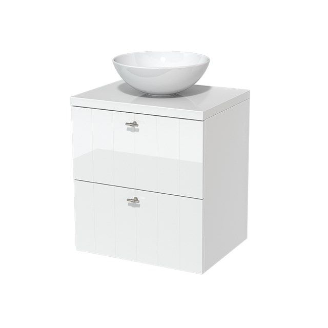 Maxaro Badkamermeubel Modulo Plato 60cm Hoogglans Wit 2 Lades Lamel