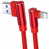 DrPhone D9 Pro Lightning Kabel 1 mètre - Double connecteur coudé à 90° - Charge 3A - Synchronisation de données - Tressé en nylon - Rouge