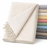 ECOMMERC3 Lichte en elegante multifunctionele sprei voor bank of bed, 130 x 180 cm, ecru