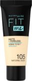 Maybelline Fit Me Matte + Poreless Foundation 105 Natural Ivory - 3 x Voordeelverpakking