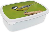 MuchoWow Broodtrommel - Lunchbox - Wit - Vogel - Koolmees - 18x12x6 cm - 1.5L