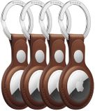 Rosso 4-Pack Deluxe Echt Leer Sleutelhanger Hoesje Geschikt voor Apple AirTag | Hanger | Case Bruin