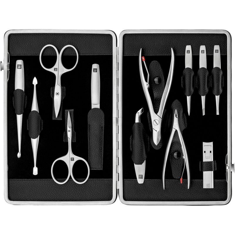 ZWILLING Manicureset 12-delige nagelverzorgingsset van rundleer met ritssluiting, premium zwart