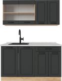 Vicco R-Line Eenpersoonskeuken – 140 cm, WB Marmer Antraciet landhuis/gouden eik