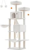 Merkloos / Sans marque Shenzhen Haorui Industrial Technology Co., Ltd. Grote Krabpaal - Klimtoren - Spaanplaat - Pluche - Sisal - 60cm x 50cm x 206cm, Crème Wit