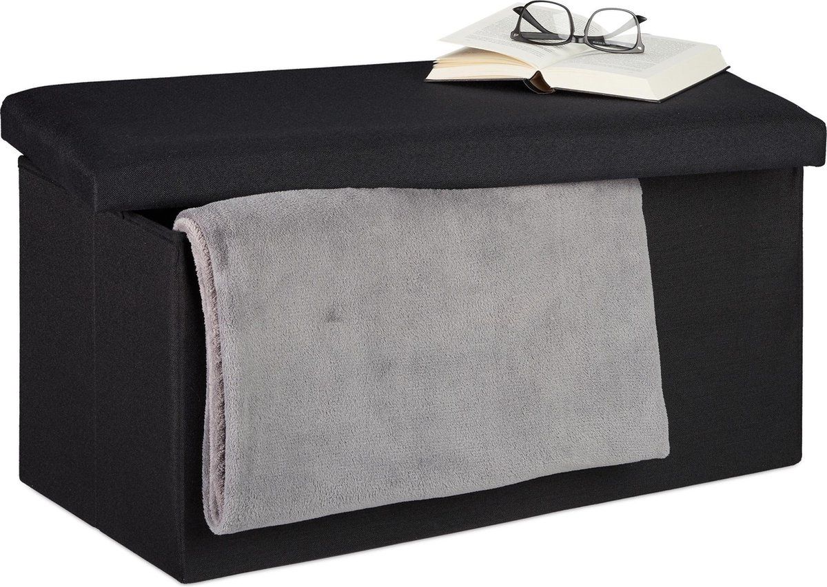Relaxdays Hocker met opbergruimte - 84 l - Zwart