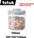 Boîte de rangement à boucle - Pot de stockage de céréales - Bouton-poussoir - Sécuritaire pour les aliments - Convient pour les collations et les bonbons à la maison Pot de rangement en plastique avec boîte scellée (700 ml)