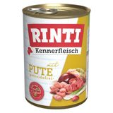 RINTI - Kennervlees | Natvoer met 70% vlees voor volwassen honden. Graanvrij compleet voer in blik zonder soja, kleur- en conserveringsmiddelen | 12x400g kalkoen