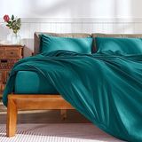 CHUN YI Dubbele dekbedovertrekset, 100% gewassen microvezel effen beddengoed dekbedovertrekken set met ritssluiting en 8 hoekbanden, ademend en ultrazacht dekbedovertrek met kussenslopen (groenblauw