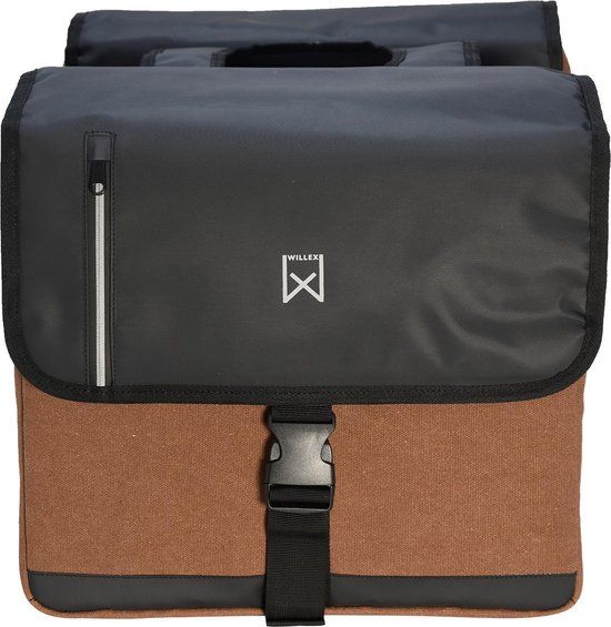 WILLEX Dubbele Fietstas 30L - Bruin/Zwart - Canvas - Incl. Regenhoes