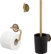 Tiger Tune Toiletaccessoireset - Toiletborstel met houder - Toiletrolhouder zonder klep - Handdoekhaak – Messing geborsteld / Zwart