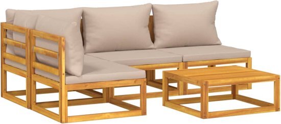 vidaXL 5-delige Loungeset met taupe kussens massief hout