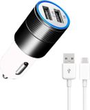 Durata DR-DC858 Zwart 2 USB Poorten USB Autolader 2.1A Snel Oplader Auto Adapter met 1 Type C USB Kabel