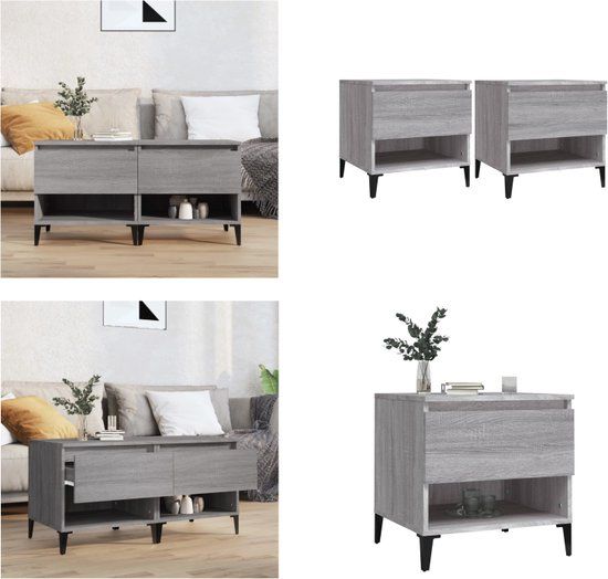 vidaXL Bijzettafels 2 stuks 50x46x50 cm bewerkt hout grijs sonoma eiken