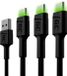 GREEN CELL 3x GC Ray USB-C 120cm kabel met groen LED verlichting, fast charging Ultra Charge, QC 3.0