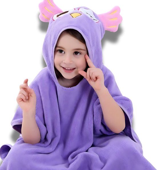 BoefieBoef 2-in-1 Uil Dieren Badponcho & Badlaken - Eco Bio Katoen - Paars