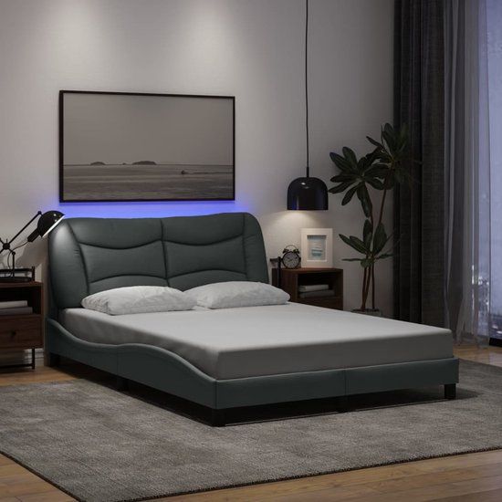 vidaXL Bedframe met LED Lichtgrijs Stof 140x200 cm