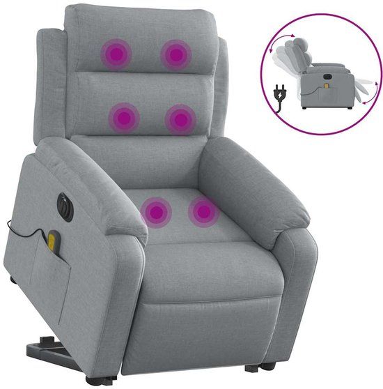 vidaXL Sta-op-massagestoel elektrisch verstelbaar stof lichtgrijs