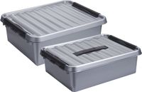 Sunware Boîtes de rangement - set 2x pièces - 10 et 25 litres - plastique gris - avec couvercle