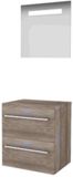 Basic Line Economic 46 Badkamermeubelset - 60 x 46 cm - Met Grepen - 2 Lades - Wastafelblad - Spiegel met LED Verlichting - Scotch Oak