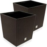 Deuba Bloempot Binnenbak Handgrepen Outdoor Rotan 35 Liter Donkerbruin 2 stuks