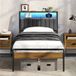 Yaheetech Lit rembourré 90x200cm avec LED multiprise marron caramel/gris
