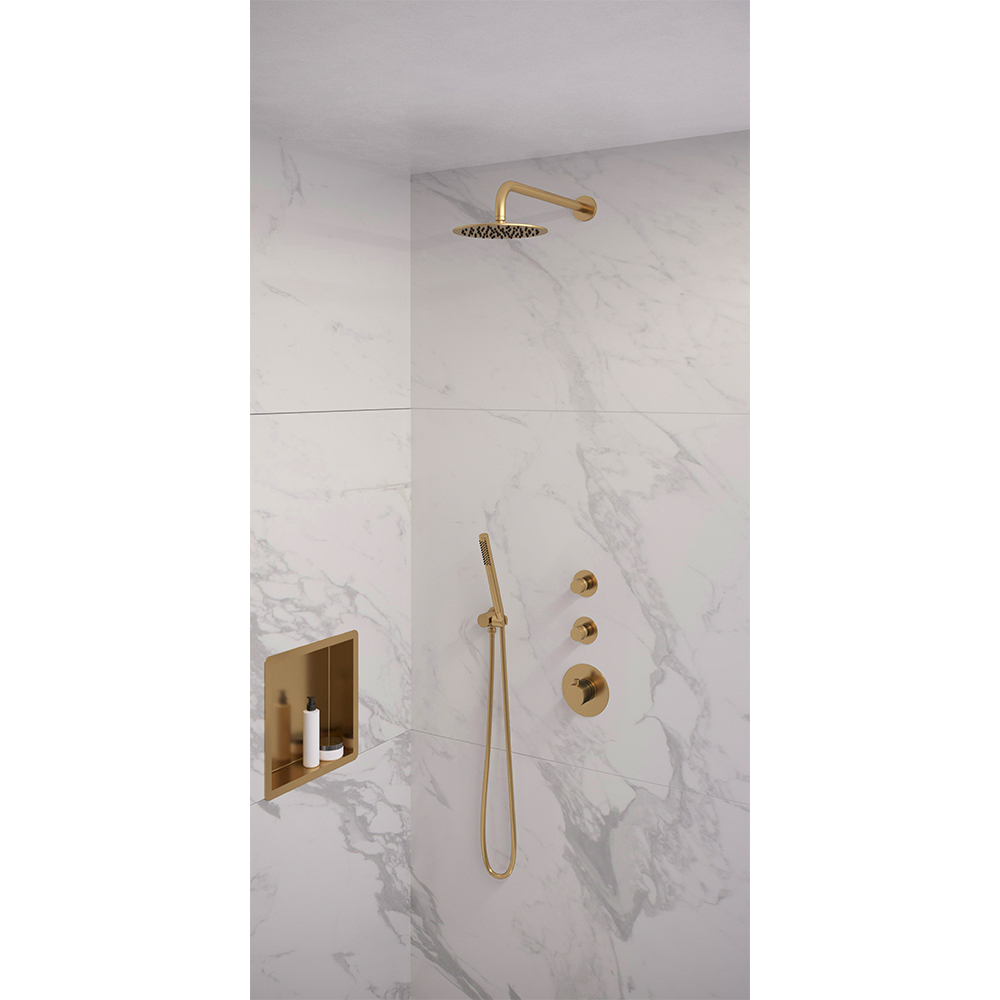 Brauer Brauer Gold Edition regendoucheset gebogen muurbuis en staafhanddouche Ø20cm goud