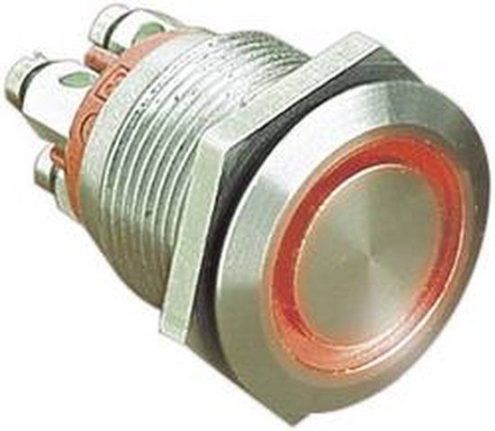 Bulgin MPI002/TERM/RD Vandalismebestendige druktoets 24 V/DC 0.05 A 1x uit/(aan) Moment Rood (Ø x l) 22 mm x 31 mm IP66