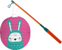 Merkloos Bol lampion konijn - roze - 22 cm - papier
