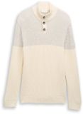 Tom Tailor - Troyer gebreide trui met knoopsluiting - Maat XXXL - offwhite grey plated mouline