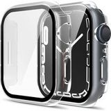 Phonillico® Apple Watch 45 mm Serie 8 Serie 7 Case - Transparante Behuizing met Harde Bescherming en Gehard Glazen Scherm