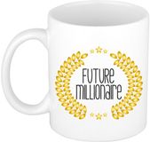 Bellatio Decorations Cadeau koffie/thee mok - geslaagd - Future Millionaire - wit - 300 ml - keramiek
