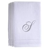Handdoeken Zilveren handdoeken met monogram vingertop, gepersonaliseerd cadeau, 27,5 x 45,5 cm - set van 4 - zilveren geborduurde handdoek - extra absorberend 100% katoen - zachte velours afwerking - voor badkamer/keuken