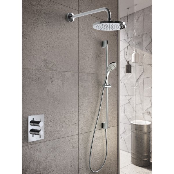 hotbath IBS 2A complete thermostatische douche inbouwset Laddy V met 2 weg stop omstel chroom staafmodel wandarm 20cm glijstang IBS2ACR-S-W-20cm-M305