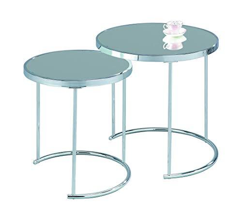 Aspect Visio Set van 2 ronde Nesttafel Top Frame, Spiegel/Chroom, 50x50x50 cm