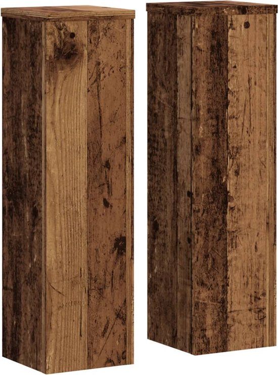 vidaXL Plantenstandaards - 2 st - 17x17x60 cm - Bewerkt hout - Oud houtkleurig