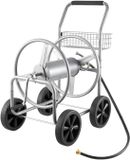 Vevor chariot de dévidoir de tuyau, convient pour tuyau max 76 m x 1,5 cm, chariot de dévidoir de tuyau d'eau de jardin, outil mobile avec 4 roues en acier pour plantation extérieure avec panier de rangement pour jardin, jardin, pelouse