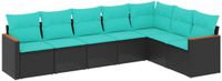 vidaXL 7-delige loungeset voor buiten met kussens, zwart kunststofvlecht