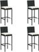 Tabouret de jardin en écorce avec coussins 4 pièces poly rotin noir
